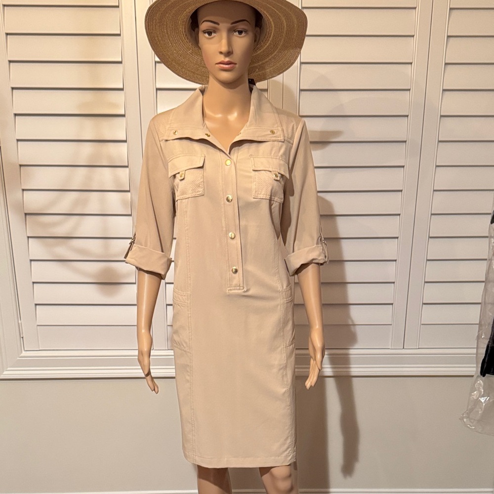 Beige Button-Up Shirt Dress